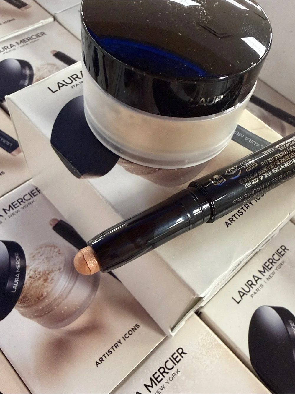 laura mercier Loose Setting Powder & Highlight Stick Duo in Beige and Black